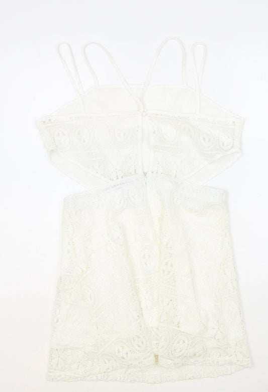 hearts and bows Womens Ivory Polyester Bodycon Size 14 Square Neck Zip