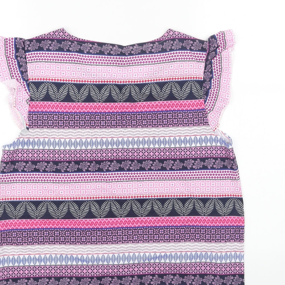 Bonmarché Womens Pink Geometric Cotton Basic Tank Size 12 Round Neck