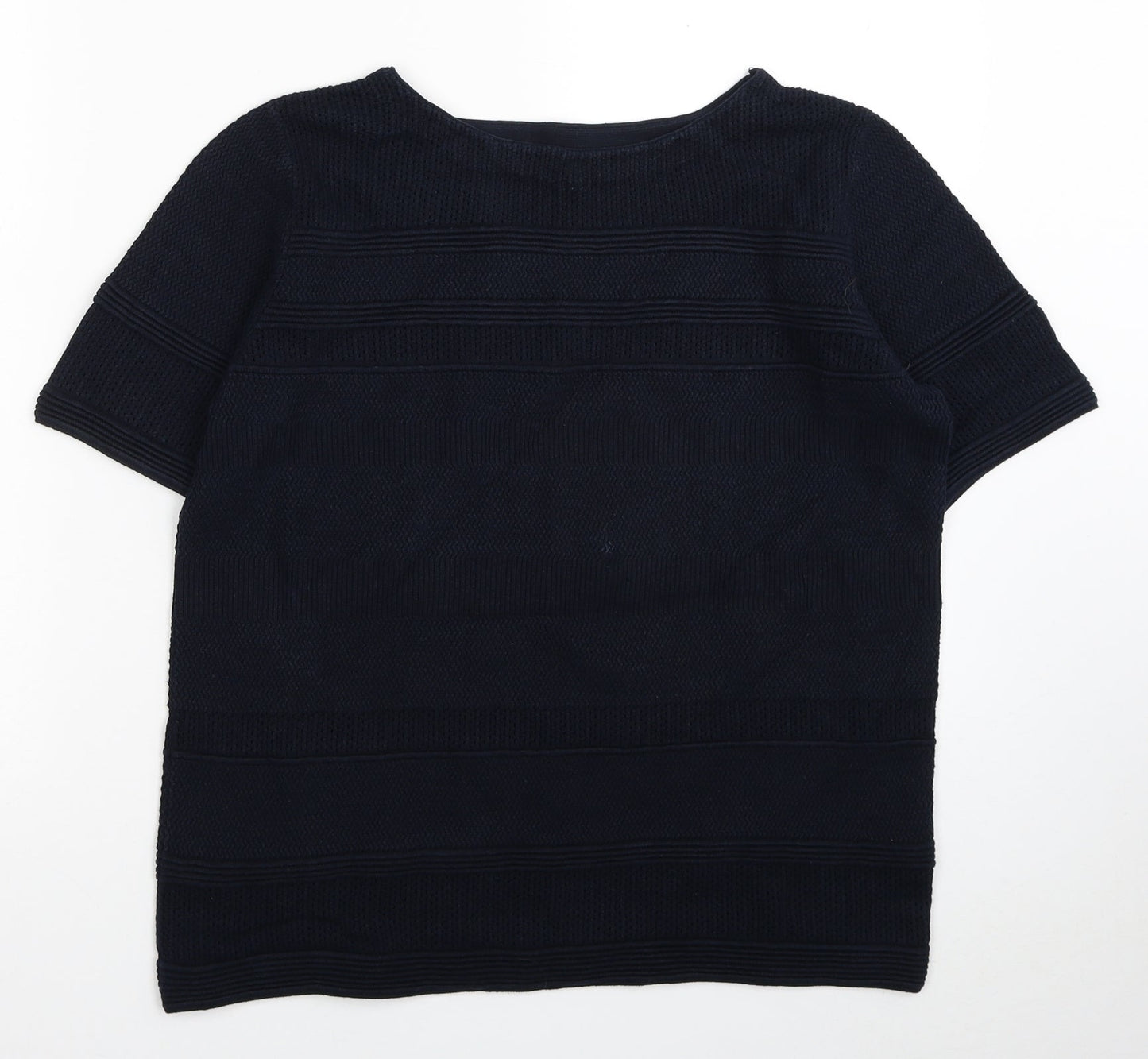 Lakeland Womens Blue Round Neck Striped Cotton Pullover Jumper Size 12