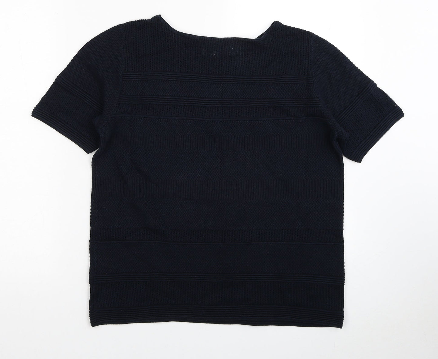 Lakeland Womens Blue Round Neck Striped Cotton Pullover Jumper Size 12