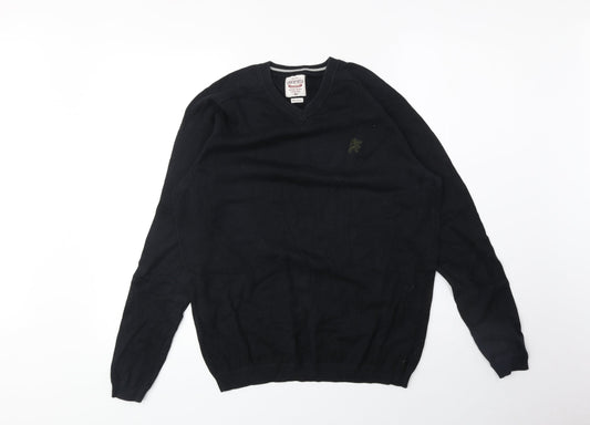 Lambretta Mens Black V-Neck Cotton Pullover Jumper Size M