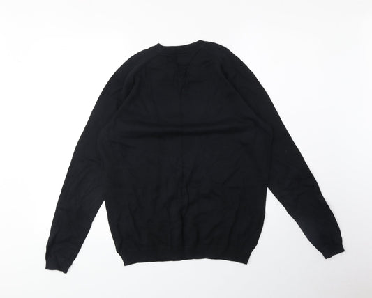 Lambretta Mens Black V-Neck Cotton Pullover Jumper Size M