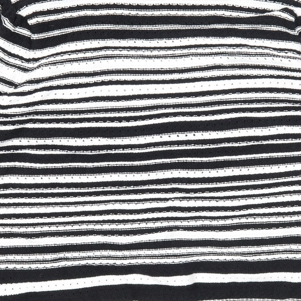 Marks and Spencer Womens White Round Neck Striped Cotton Pullover Jumper Size L