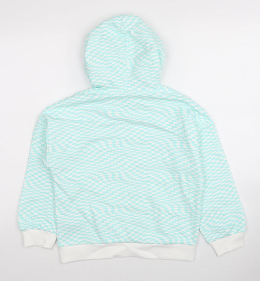 Marks and Spencer Girls Blue Plaid Cotton Pullover Hoodie Size 9-10 Years Pullover