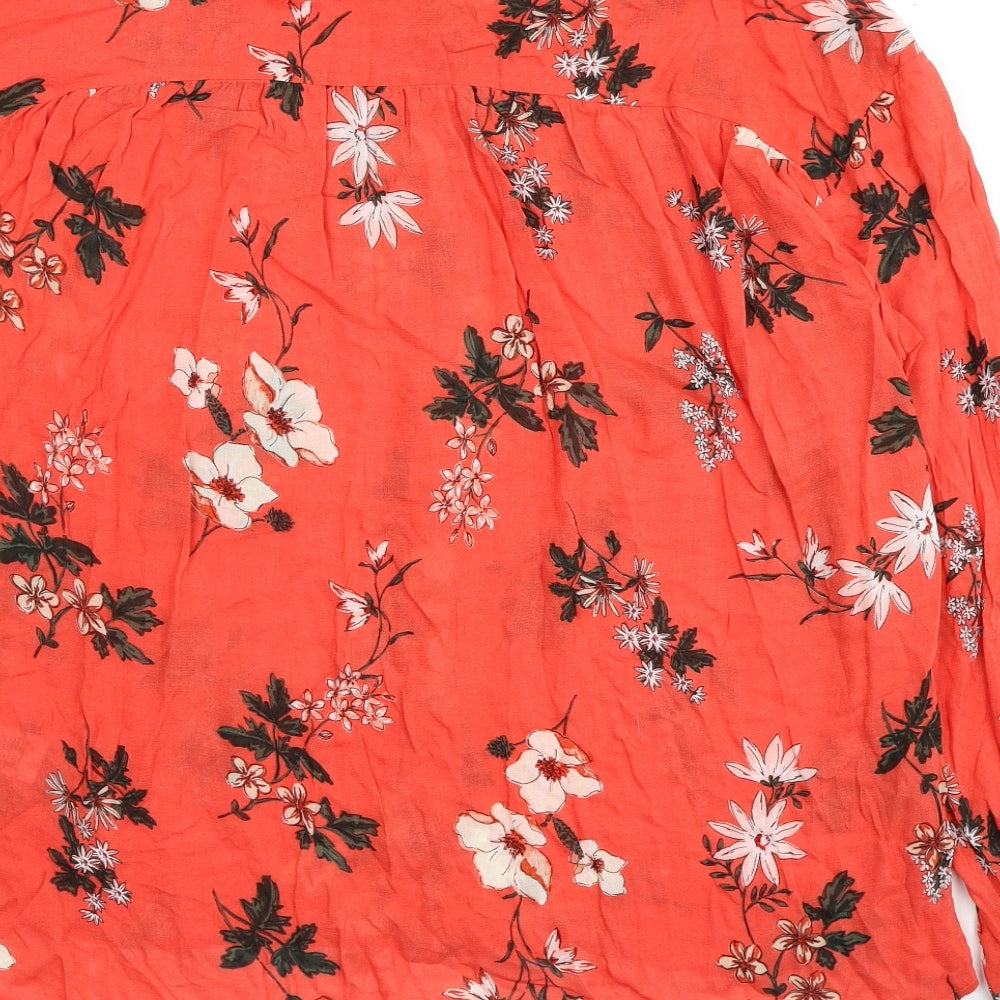 Marks and Spencer Womens Red Geometric Viscose Basic Button-Up Size 14 V-Neck