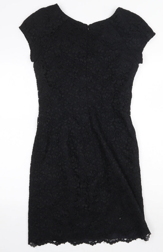 MJW Studio Womens Black Polyester Bodycon Size 8 Boat Neck Zip