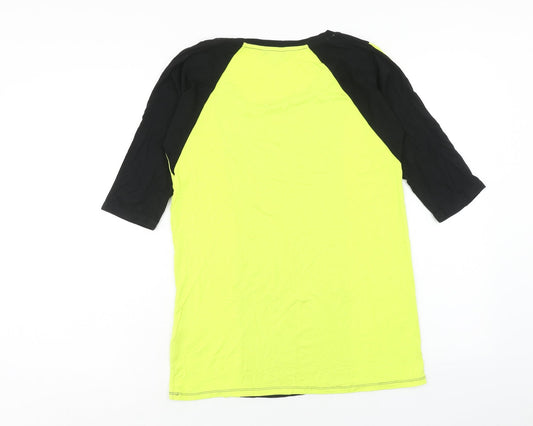 Patch Womens Yellow Viscose Basic T-Shirt Size XS Scoop Neck Pullover - Colourblock
