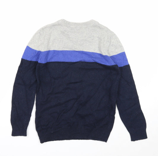 John Lewis Boys Blue Round Neck Striped Cotton Pullover Jumper Size 7 Years Pullover