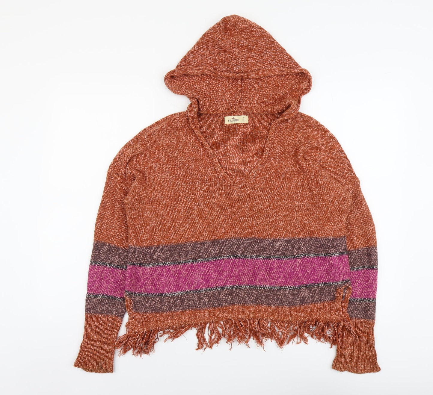 Hollister Womens Multicoloured V-Neck Cotton Pullover Jumper Size S