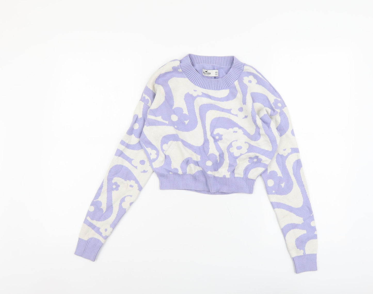 Hollister Womens Purple Round Neck Geometric Cotton Pullover Jumper Size 2XS