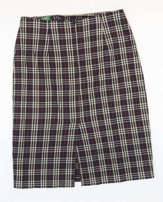 United Colours of Benetton Womens Multicoloured Plaid Viscose Straight & Pencil Skirt Size 12 Zip