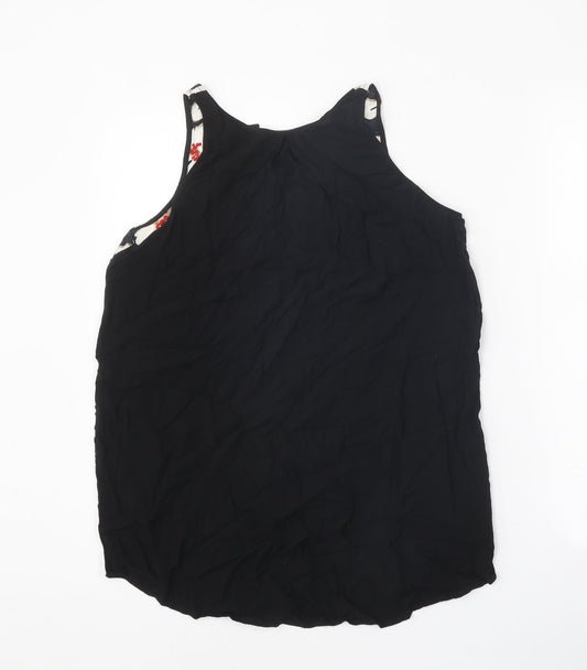 Gap Womens Black Floral Polyester Basic Tank Size M V-Neck