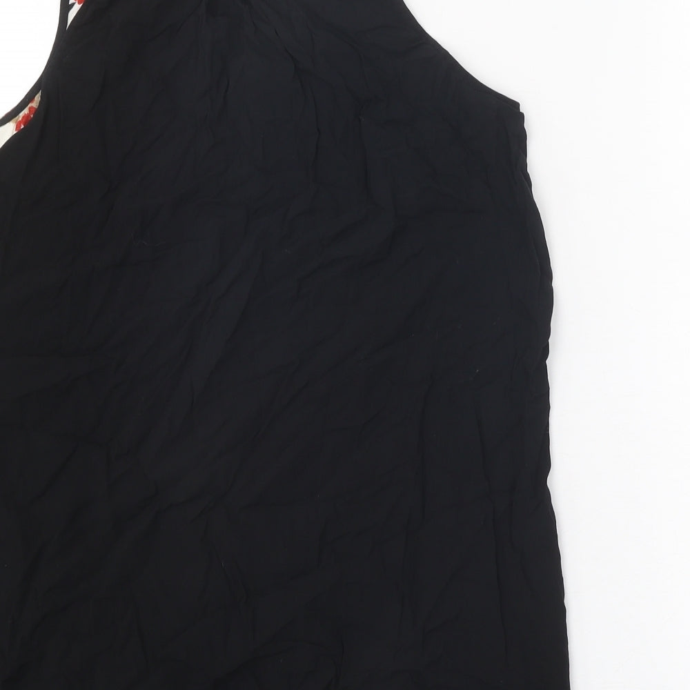 Gap Womens Black Floral Polyester Basic Tank Size M V-Neck