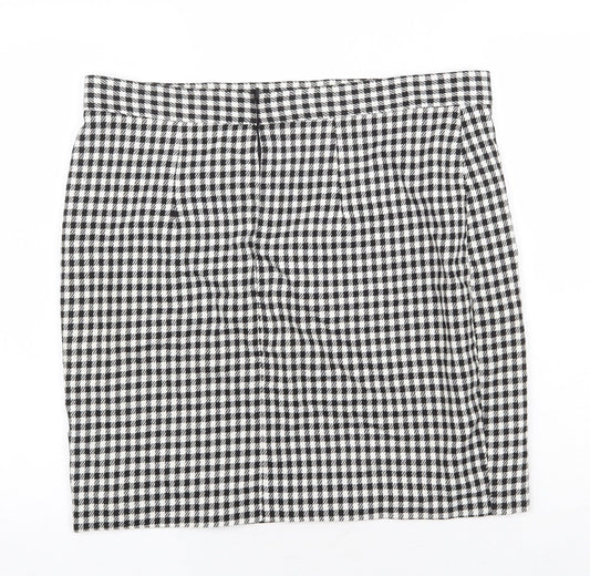 M&Co Womens Black Check Polyester Mini Skirt Size 10 Zip
