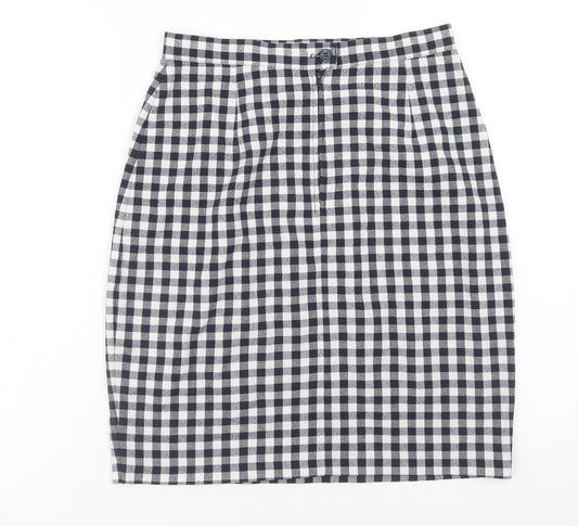 Preworn Womens Blue Check Polyester Straight & Pencil Skirt Size 28 in Zip
