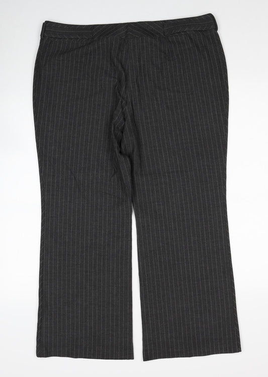 Marks and Spencer Womens Grey Striped Polyester Dress Pants Trousers Size 18 Regular Zip