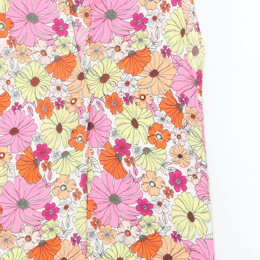 Marks and Spencer Womens Pink Floral Polyester Basic Tank Size 8 V-Neck