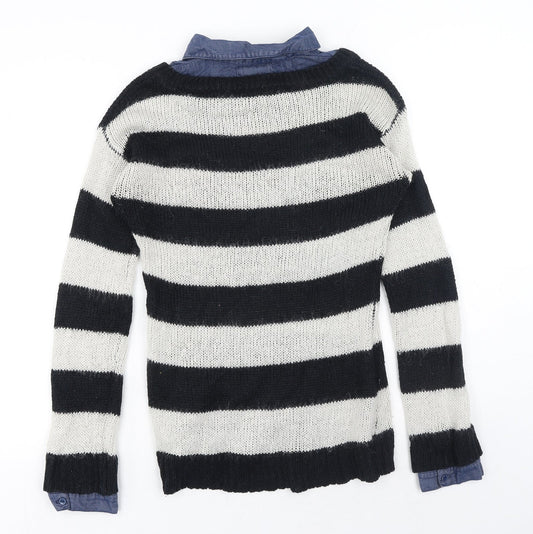 NEXT Womens Blue Collared Striped Acrylic Pullover Jumper Size 10
