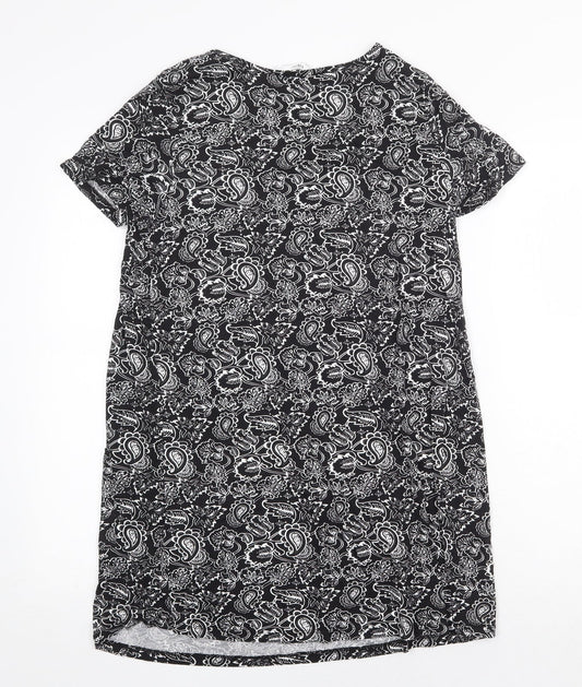 bonprix Womens Black Paisley Viscose Shift Size S Square Neck Pullover