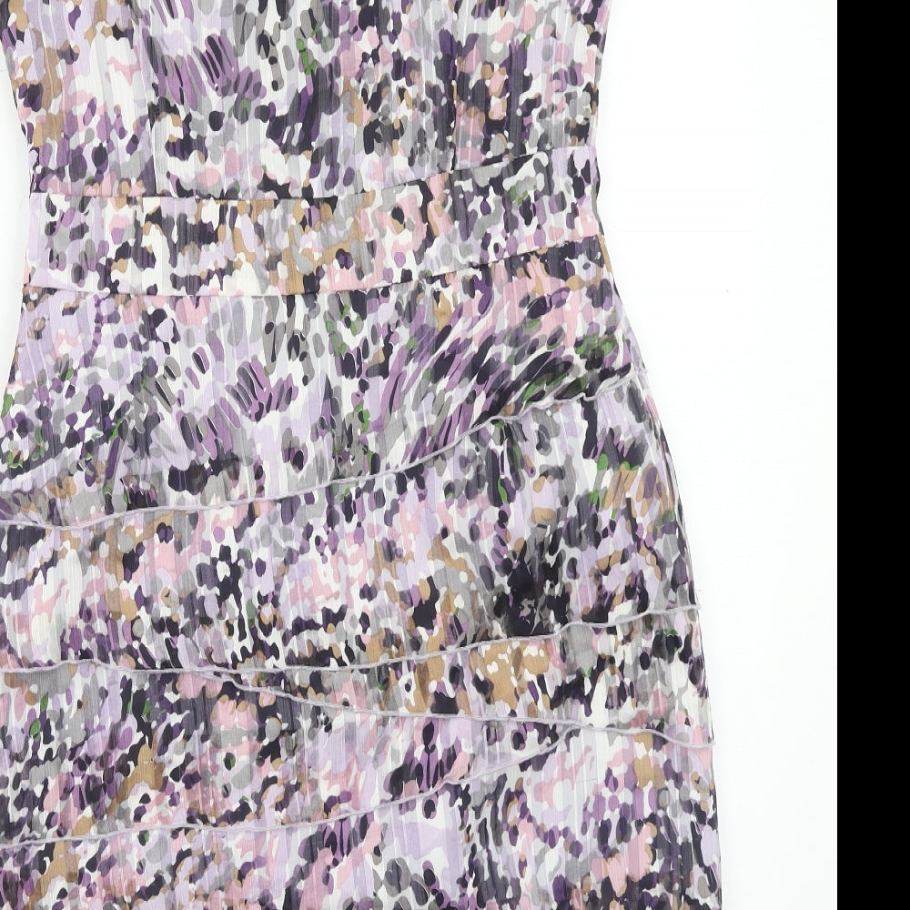 minuet Womens Purple Geometric Polyester A-Line Size 14 Round Neck Zip