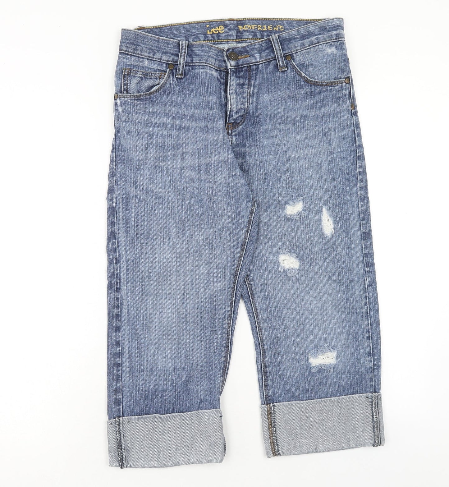 Lee Womens Blue Cotton Straight Jeans Size 30 in Regular Button