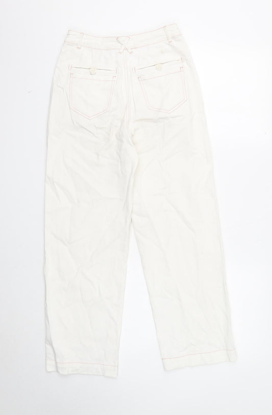 Omont Womens White Cotton Straight Jeans Size S Regular Zip