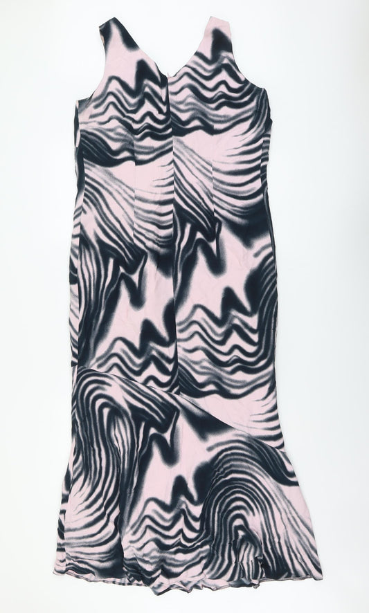 Gold Womens Black Geometric Polyester Maxi Size 12 Scoop Neck Zip