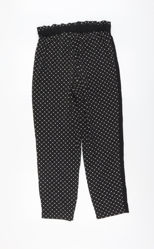 H&M Womens Black Geometric Polyester Trousers Size 8 L25 in Regular