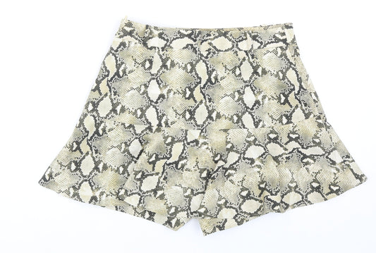 Zara Womens Beige Animal Print Polyester Skort Size M Zip - Snakeskin Pattern