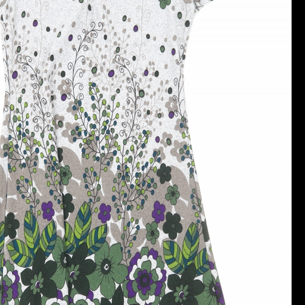 Purple Womens Grey Floral Polyester Trapeze & Swing Size S Round Neck Pullover