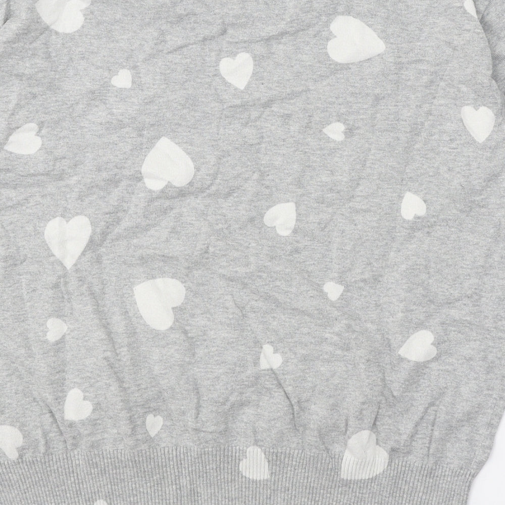 Marks and Spencer Womens Grey Mock Neck Geometric Cotton Pullover Jumper Size S - Heart Print