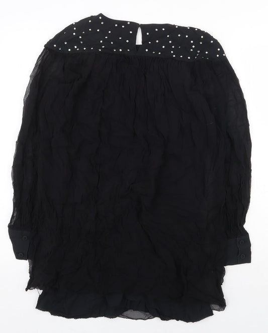 Preworn Womens Black Silk A-Line Size 8 Round Neck Hook & Eye