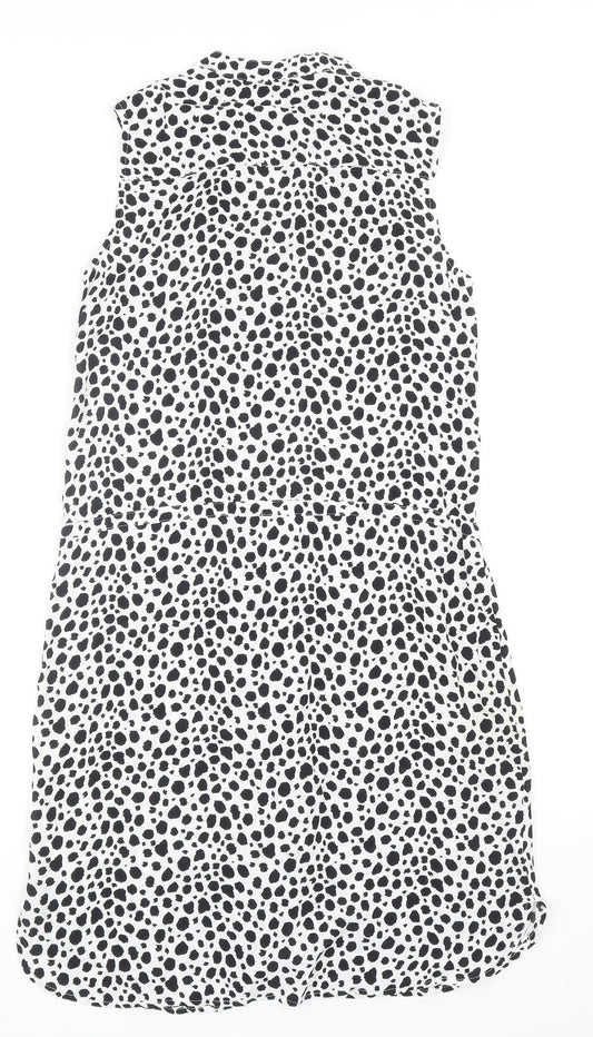 Target Collection Womens Black Geometric Viscose A-Line Size 10 V-Neck Button