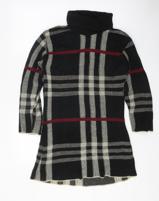 Gazelle Womens Black Geometric Acrylic Jumper Dress One Size Roll Neck Pullover