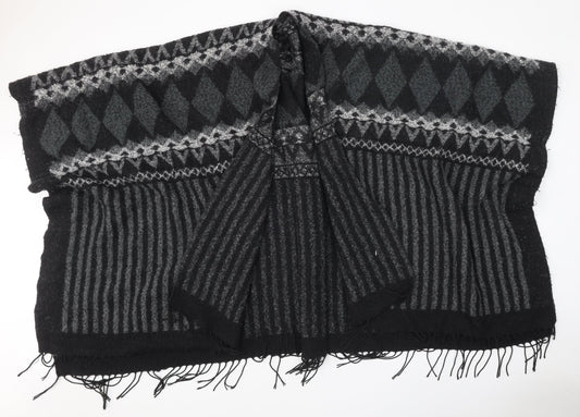 Steve Madden Womens Black V-Neck Geometric Polyester Cape Jumper One Size - Shawl