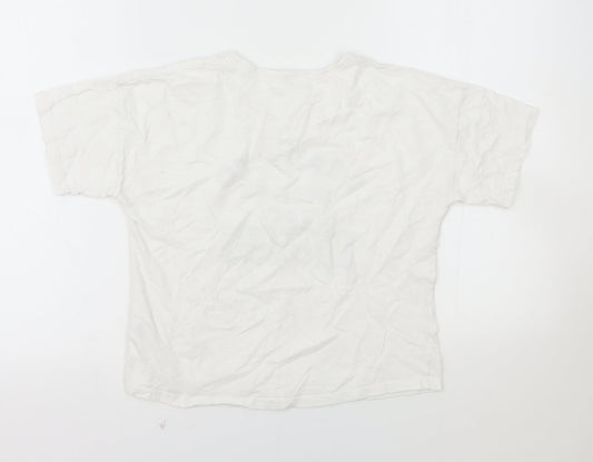 M&Co Boys White Cotton Basic T-Shirt Size 11-12 Years Round Neck Pullover - Ready to Change the World