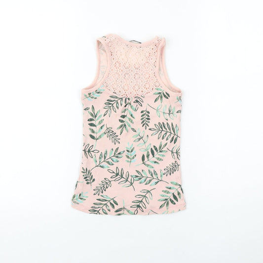 George Girls Pink Geometric 100% Cotton Basic Tank Size 7-8 Years Scoop Neck Pullover