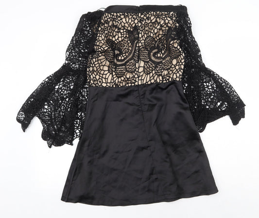 Golden Days Womens Black Geometric Polyester Mini Size L Boat Neck Zip