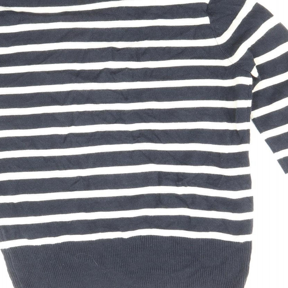 Marks and Spencer Womens Blue Roll Neck Striped Acrylic Pullover Jumper Size 6