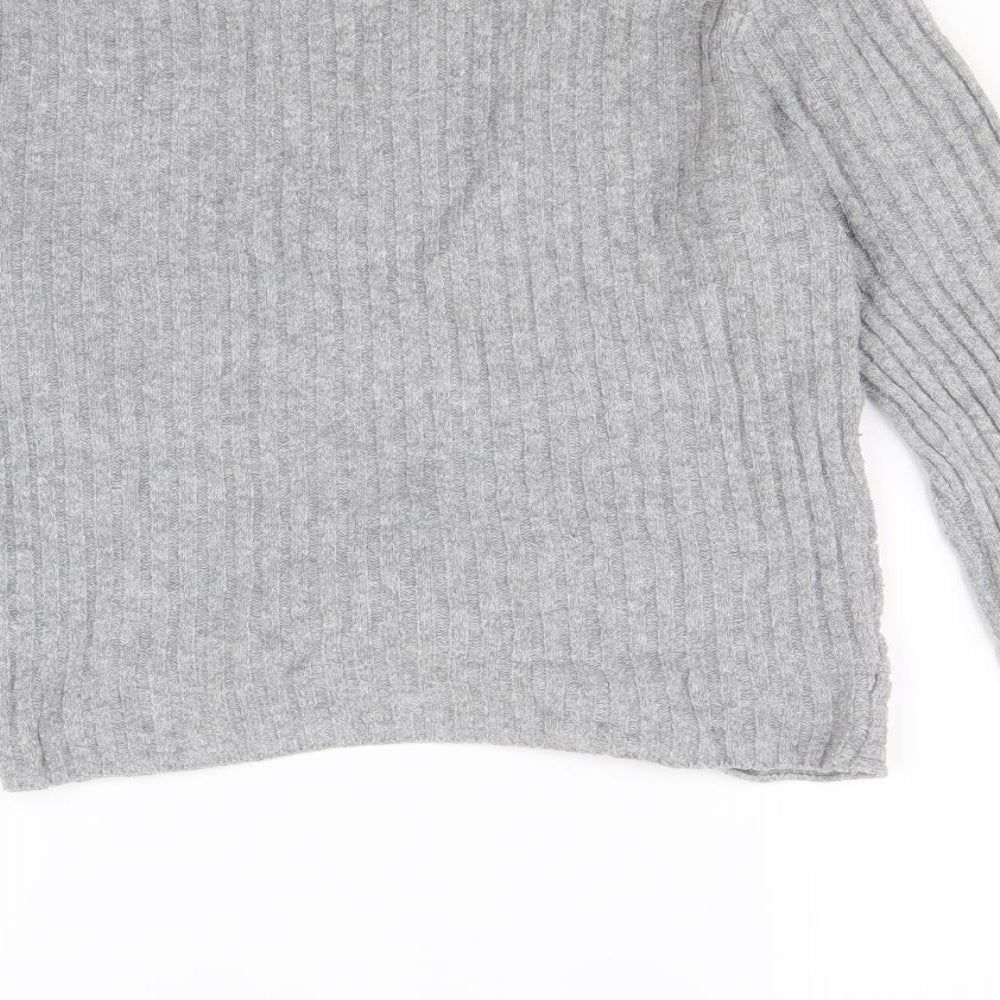 Hollister Womens Grey Boat Neck Acrylic Pullover Jumper Size M - Ribbed Knot Front