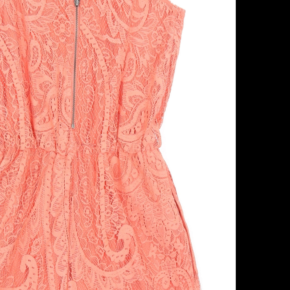 Alice + Olivia Womens Orange Paisley Polyester Playsuit One-Piece Size XS Zip