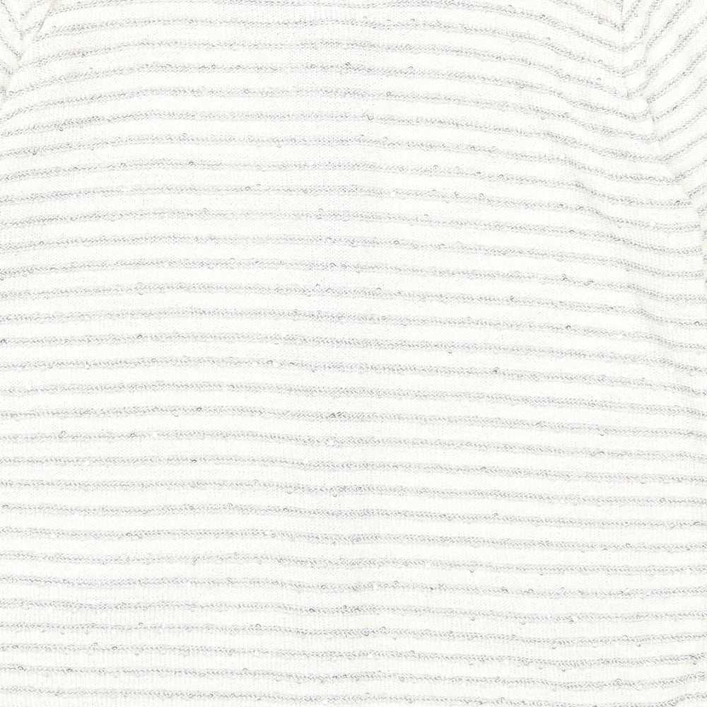 Fay Louise Womens White Round Neck Striped Acetate Cardigan Jumper Size M