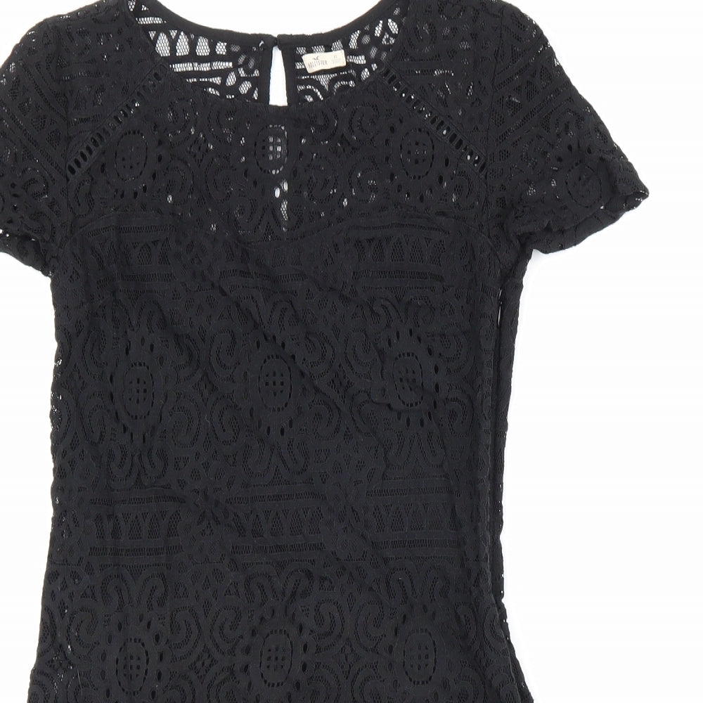 Hollister Womens Black Geometric Cotton A-Line Size XS Round Neck Zip