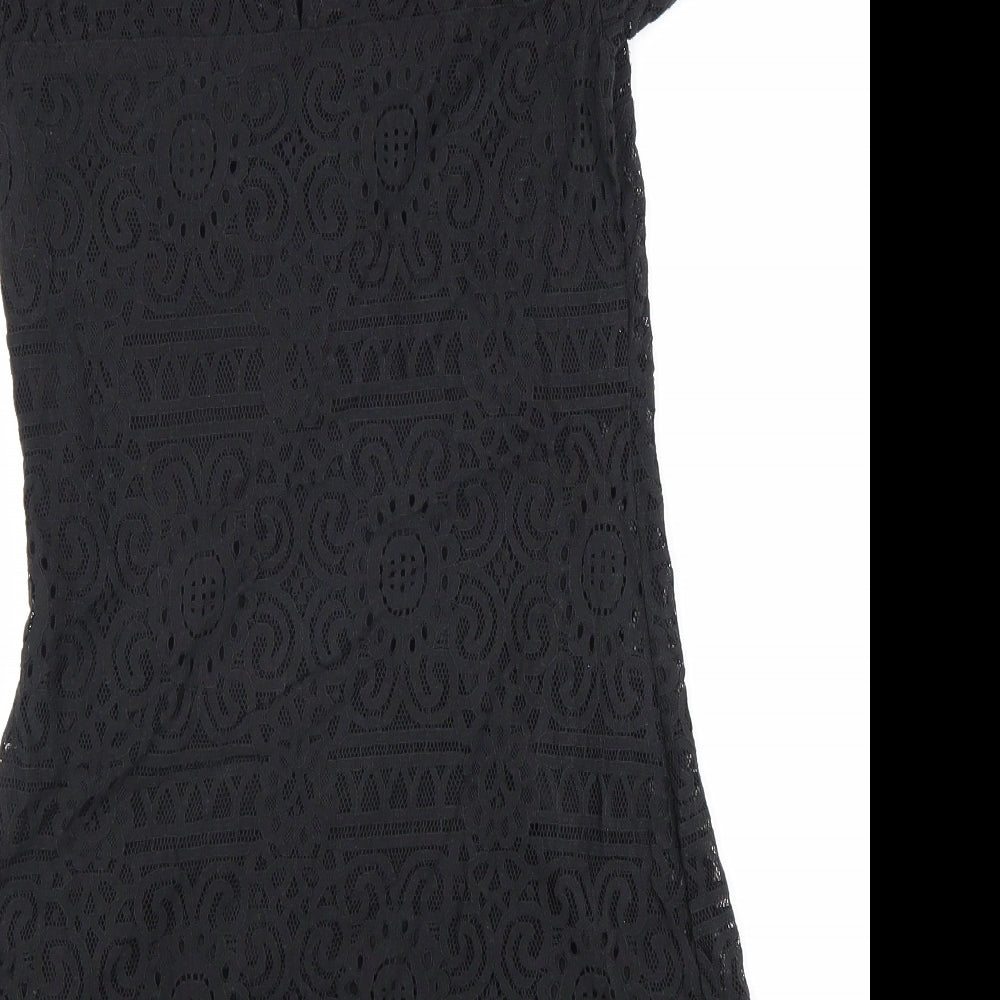 Hollister Womens Black Geometric Cotton A-Line Size XS Round Neck Zip