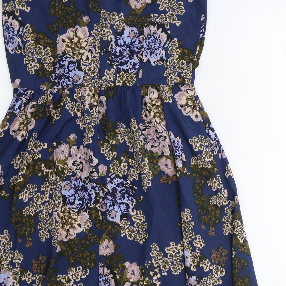 Pieces Womens Blue Floral Polyester Trapeze & Swing Size L Round Neck Zip