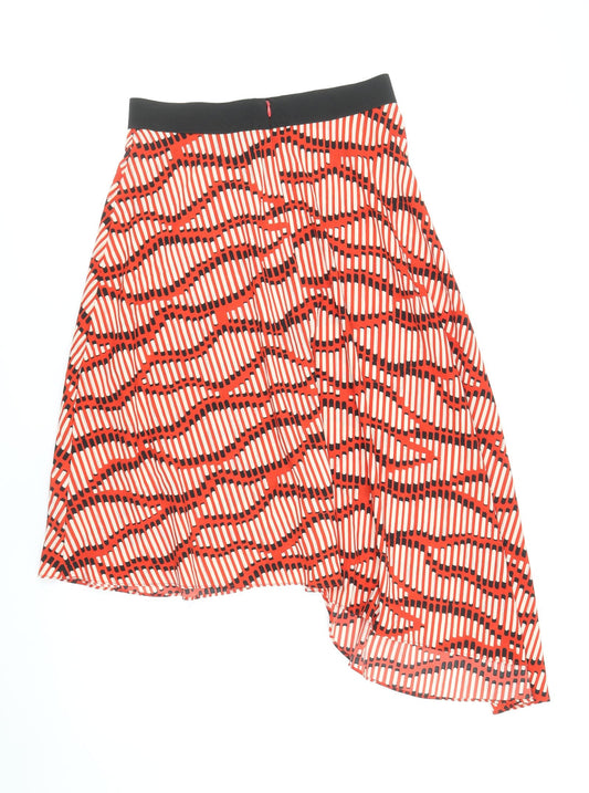 Topshop Womens Red Geometric Polyester Swing Skirt Size 8 Zip
