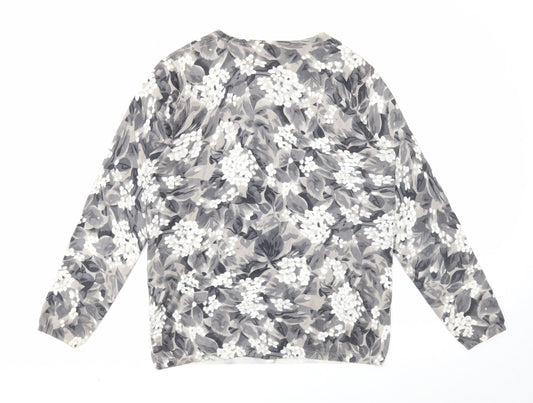 Cotswold Womens Grey Round Neck Geometric Cotton Cardigan Jumper Size L