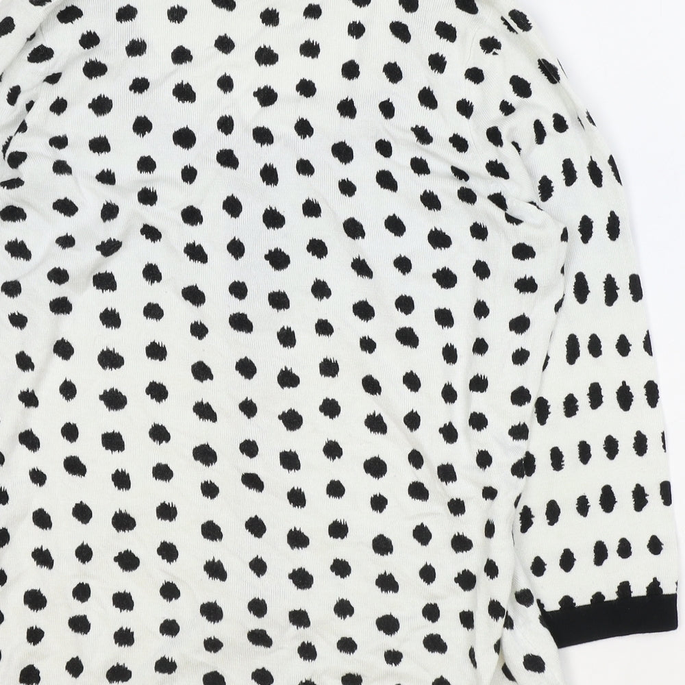 Preworn Womens White Round Neck Polka Dot Rayon Cardigan Jumper Size M