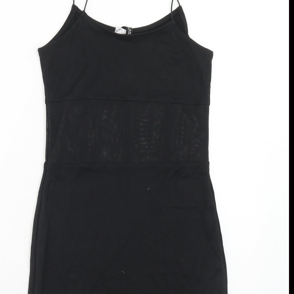 H&M Womens Black Viscose Slip Dress Size S Round Neck Pullover