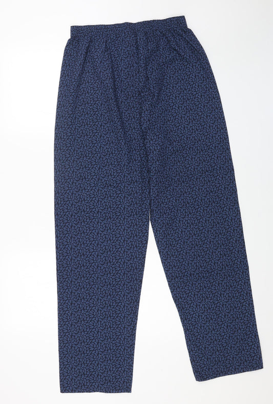 Marks and Spencer Womens Blue Geometric Polyester Trousers Size S L29 in Regular Button